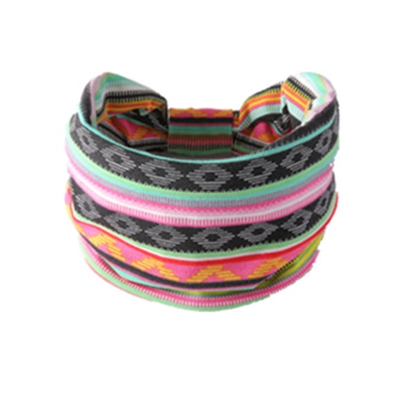Boho Sports Headband Non-Slip - Wide Elastic Twist Band with Tie Dye Geometric Print - Stretchy Sweat Wicking Wrap for Yoga Gym Workout Pink