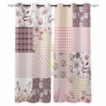 thumbnail image 1 of Boho Spring Floral Blackout Curtains for Bedroom/Living Room, Thermal Insulated Kitchen Curtains, Vintage Flowers Patchwork Plaid Pink Grommet Darkening Window Treatment Drapes 42"x84"x2, 1 of 8