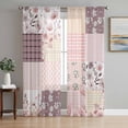 thumbnail image 1 of Boho Spring Floral Sheer Curtains 72 Inch Length 2 Panels Set Window Treatments, Vintage Flowers Patchwork Plaid Pink Rod Pocket Semi Curtains for Living Room/Bedroom/Kitchen Décor, 104"W x 72"L, 1 of 7