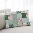 thumbnail image 1 of Boho Spring Floral Throw Pillow Covers, Retro Flowers Plants Patchwork Grid Green Soft Breathable Pillow Cases with Invisible Zipper, Small Pillowcases for Couch Bed Sofa Chair 16x24 Inches, 1 of 9