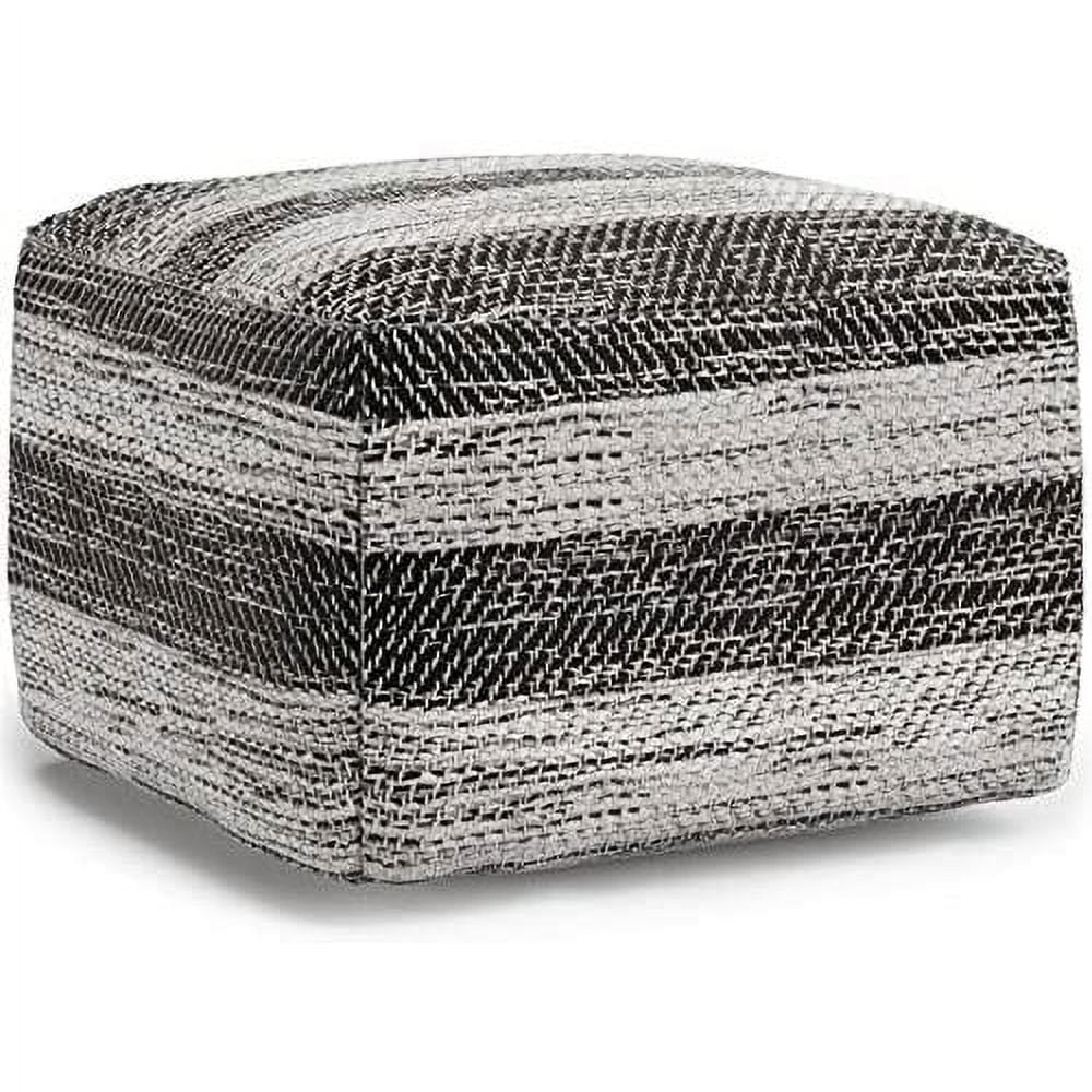 Boho Square Pouf Ottoman, Small Hand Knitted Hassock Footrest For