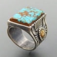thumbnail image 1 of Boho Square Turquoise Ring In Silvertone With Gold Accent, Color 10, 1 of 3