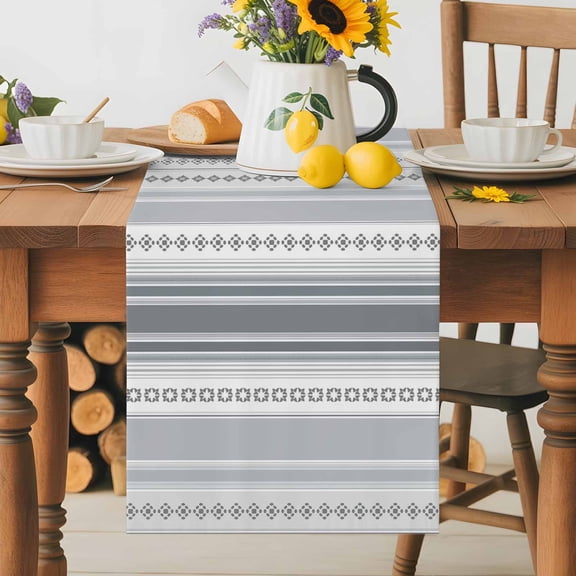 Boho Sriped White Gray Lines Modern Stripes Table Runner 36 Inches Long, Geometric Art Table Runners Tabletop Scarf Kitchen Dining Tables Decoration for Home Party Indoor Outdoor