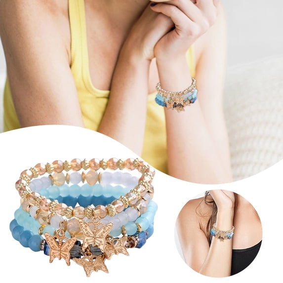 Boho Stackable Beaded Bracelets Set - 4Pcs Multilayer Stretch Bead Bracelets for Women Men, Bohemian Beach Vacation Jewelry, Hawaiian Summer Gift Idea