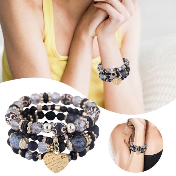 Boho Stackable Beaded Bracelets Set - 4Pcs Multilayer Stretch Crystal Bead Bracelets for Women Men, Bohemian Beach Vacation Jewelry, Hawaiian Summer Gift Idea