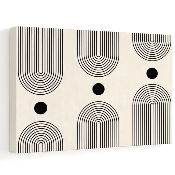 Boho Stacked Line Arches Canvas Wall Art, Bohemian Modern Black Orbs ...