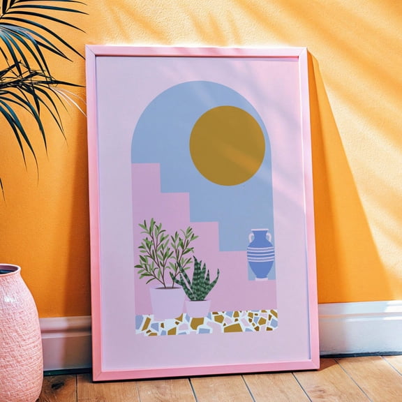 Boho Staircase Sun Wall Art Abstract Bedroom Decor, Stretched Canvas Size 12x18