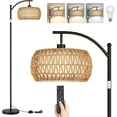 thumbnail image 1 of Boho Standing Tall Lamps with Foot Switch, Boho Floor Lamp with Dimmable Bulb, Rattan &Linen Double Shades, Bohemian Floor Lamps for Living Room, Bedroom, Office, 1 of 8