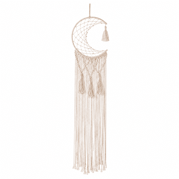 Boho Star and Moon Dream Catcher, 31" Large Hand-Woven Cotton Macrame Wall Hanging, Celestial Tapestry for Bedroom, Meditation Decor, Vanilla Cream