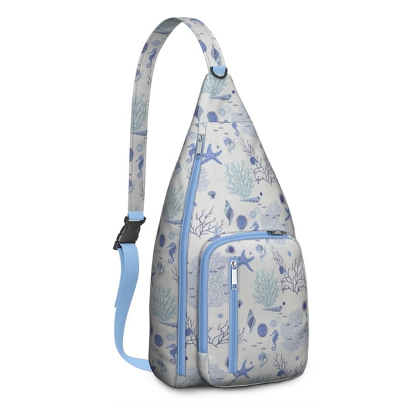 Boho Starfish Sling Backpack – Tropical Ocean-Inspired Hiking Daypack with Watercolor Starfish and Seashells Design, Lightweight Waterproof Travel Bag for Beach, Camping, and Outdoor Use