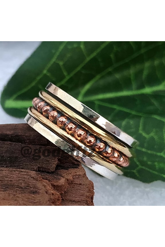 Boho Sterling Silver Spinner Ring: Wide Band Worry Ring