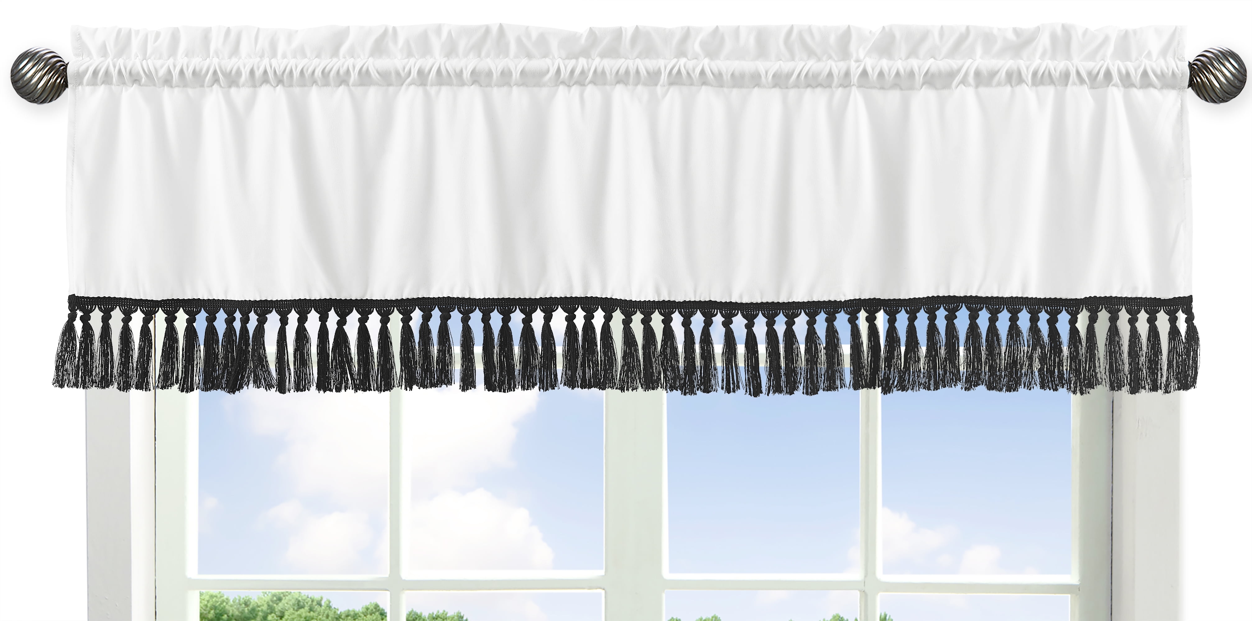 Black and White Boho Stitch Rod Pocket Window Valance