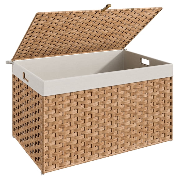 Boho Rattan-Like Storage Basket with Iron Frame & Soft Lining, Natural and White