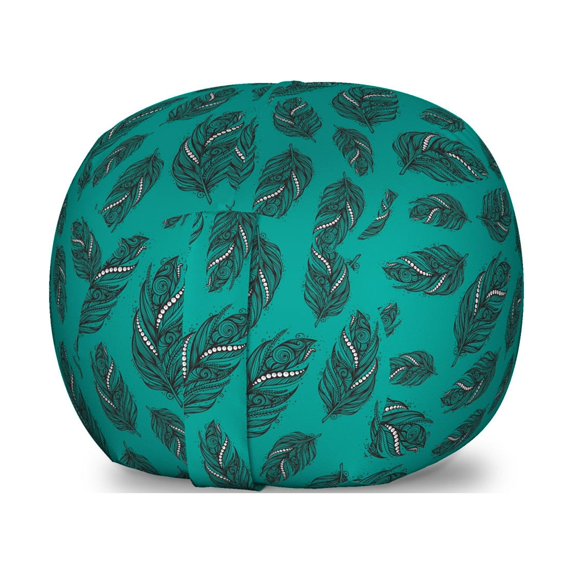 Boho Storage Toy Bag Chair, Oriental Peacock Feathers Repetition Hippie Lifestyle Bohemian Art Print, Stuffed Animal Organizer Washable Bag, Small Size, Jade Green and Teal, by Ambesonne