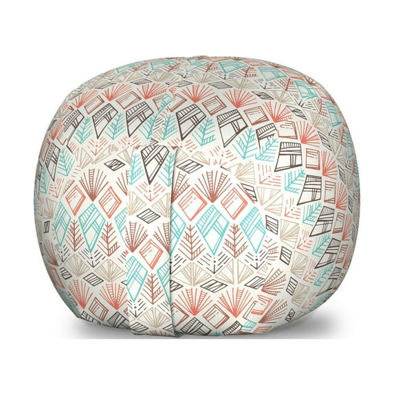 Boho Storage Toy Bag Chair, Pastel Colored Geometrical Shapes Art Print Peruvian Folkloric Retro, Stuffed Animal Organizer Washable Bag, Large Size, Multicolor, by Ambesonne