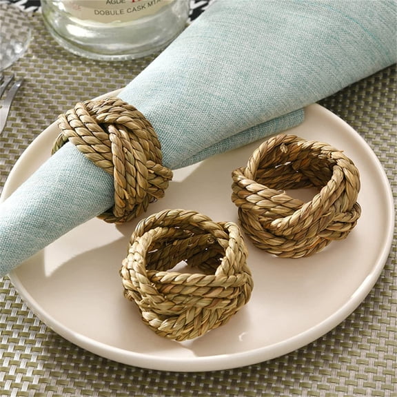 Boho Straw Napkin Ring, Dinner Table Decorations, Summer Table Decor, Tea Party Table Decorations, 2.5X2 Inch Braided Ring for Home Dining Room and Outdoor Gathering Table Styling