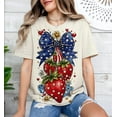 thumbnail image 1 of Boho Strawberry 4th of July T-Shirt – Cute Coquette Patriotic Bow Shirt with Preppy Summer Vibes, 1 of 5