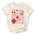 thumbnail image 1 of Boho Strawberry Coquette T-Shirt, Cute Bow and Floral White and Natural Tee for Sweet and Stylish Women, 1 of 8