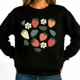 thumbnail image 1 of Boho Strawberry Floral Womans Print Sweatshirt Graphic Sweatshirt Black White S-3XL Fruit Casual Tops, 1 of 4