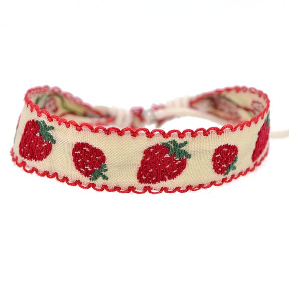 Boho Strawberry Flower Embroidered Bracelet Handmade Braided Bracelet Friendship Wrap Bracelets Thread Woven Wristbands