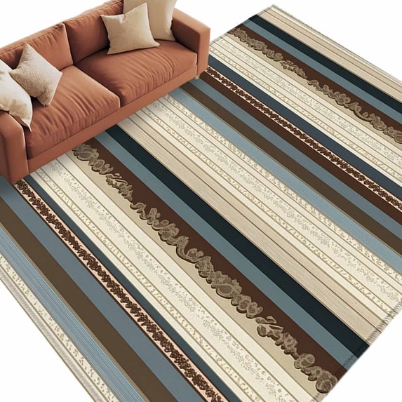Boho Streiped Large Area Rugs for Bedroom Living Room, Soft Non Slip Carpet Bedside Rug, Vintage Abstract Beige Vertical Stripes Rectangular Floor Cover Kitchen Accent Rug 5'x8' for Office