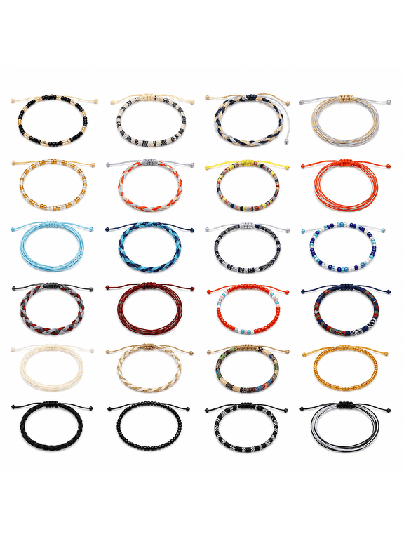 Boho String Bracelets Set for Women & Men,Adjustable Friendship Bracelets & Anklets,Surfer Wave Beach Style Woven Rope Jewelry for Summer,Vacation & Everyday Wear 24 PCS