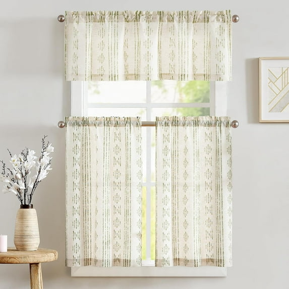Boho Stripe Kitchen Curtains and Valance Set Linen Tier Curtains ...