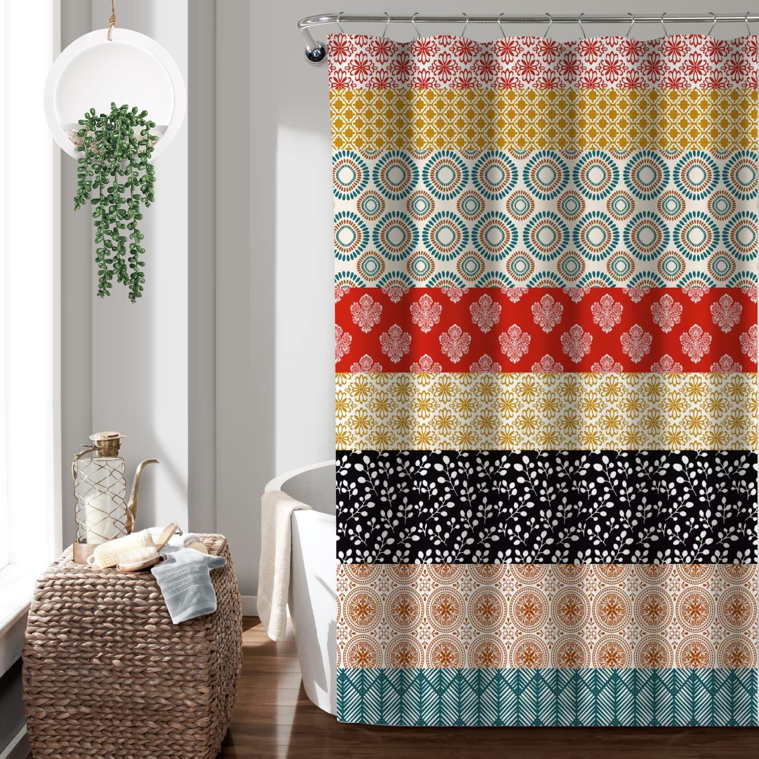 Boho Stripe Shower Curtain, Boho Bathroom Curtain with Hooks, Shower ...