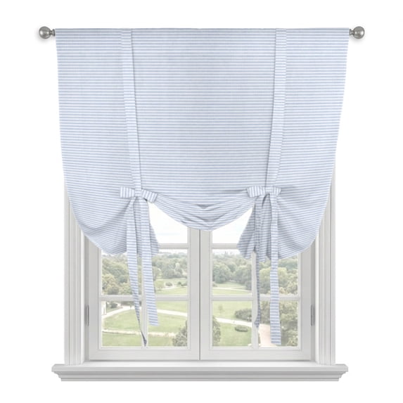 Boho Striped Balloon Curtains for Windows, Bedroom Curtains 54 Inch Length, Blue Horizontal Stripes Modern Minimalist Tie Up Curtains Panels Thermal Insulated Bathroom Curtains Window 42"x54"