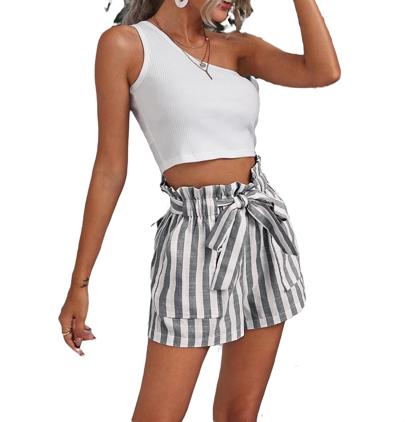 black and white striped one shoulder top