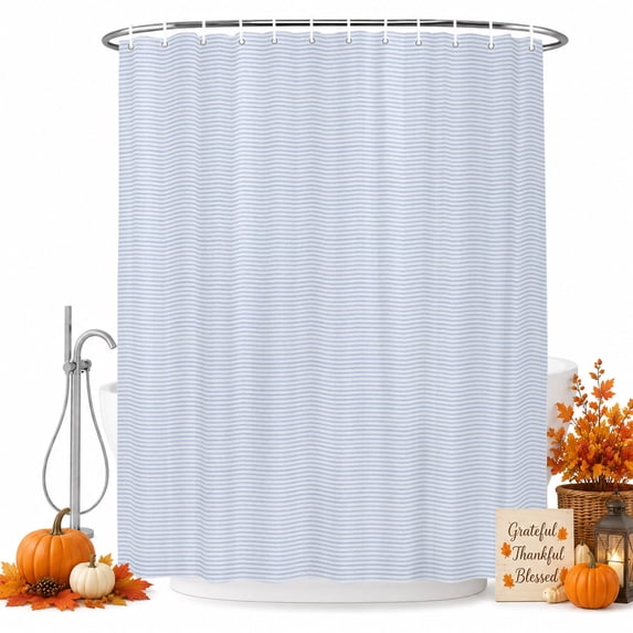 Boho Striped Shower Curtain Set - Standard 72" x 72" Washable Bathtub Curtain with 12 Hooks, Blue Horizontal Stripes Modern Minimalist Waterproof Fabric Stall Shower Curtains for Bathroom Décor