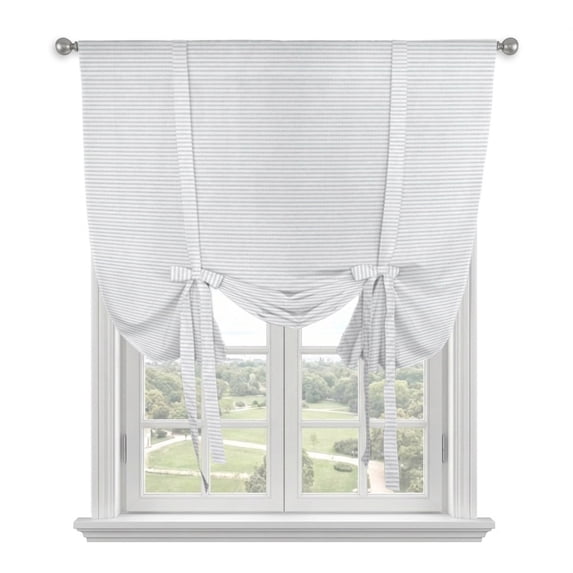 Boho Striped Tie Up Curtains for Windows, Adjustable Balloon Window Shades, White Gray Horizontal Stripes Modern Minimalist Kitchen Window Treatments Farmhouse Short Curtains with Rod Pocket 42"x45"