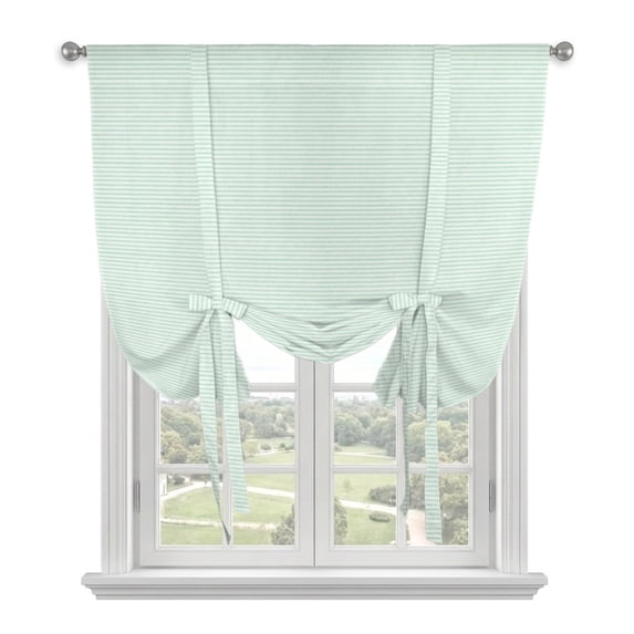 Boho Striped Tie Up Curtains for Windows, Balloon Window Shades, Green Horizontal Stripes Modern Minimalist Kitchen Window Treatments Roll Up Curtain for Basement/Nursery 52"x45"