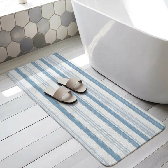Boho Stripes Bathroom Runner Rugs Non Slip Washable Absorbent Narrow Long Bath Mat Modern Minimalist Lines Texture Blue Runner Rugs for Kitchen Hallway Bedroom Laundry Study Room 15.7"x47.2"