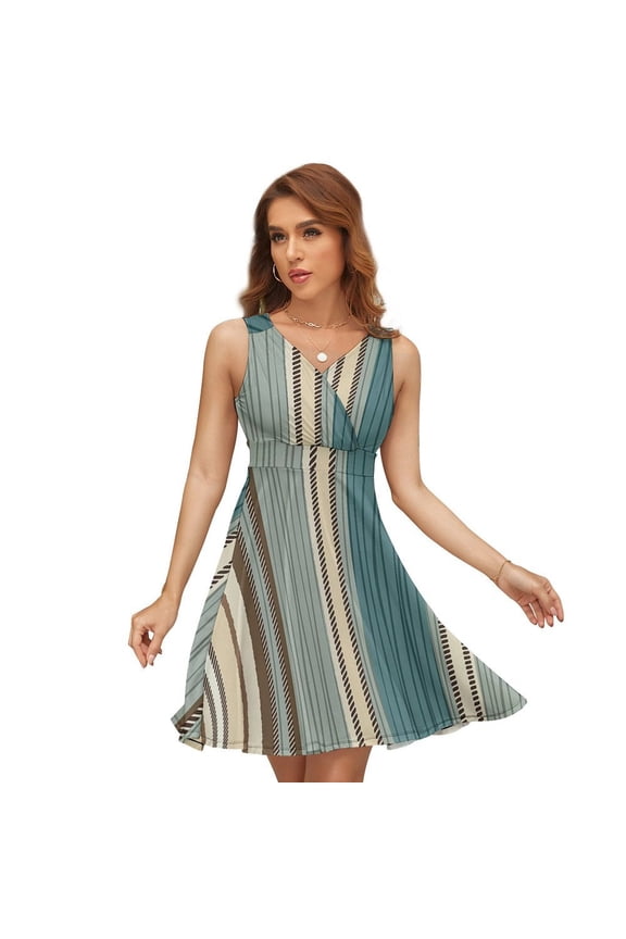 Boho Stripes Bohemian Dress Summer Street Style Dresses Female Sleeveless Printed Sundress