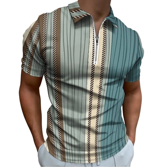 Boho Stripes Bohemian Men Zipper T-shirt Summer Casual Short Sleeve T-shirt Top