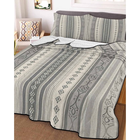 Boho Stripes, King Size Down Alternative Comforter, Lightweight Comforter Quilt Bedding Set with Pillow Shams Beige Geometric Modern Flower Stripe All Seasons Bed Comforter Duvet Insert 96"x106"