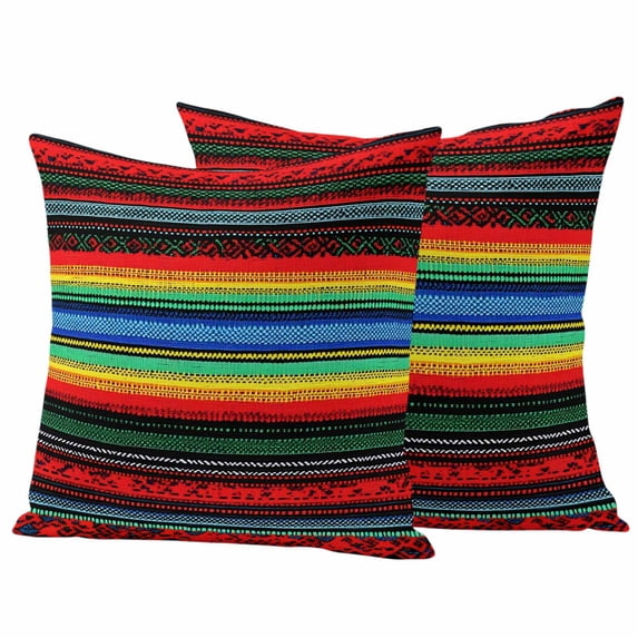 Boho Stripes Outdoor Waterproof Pillow Covers, Rainbow Red Blue Blue Green Ethnic Pattern Decorative Square Throw Pillowcase Sofa Cushion Sham for Patio/Couch/Chair, 24"x24" 2 Pack