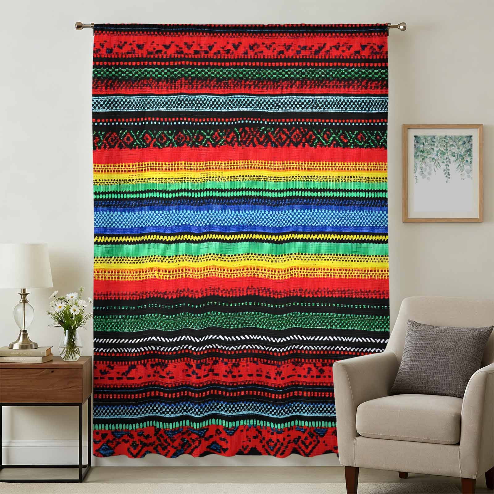 Boho Stripes Sheer Curtains 84 Inches Long, Rainbow Red Blue Blue Green ...