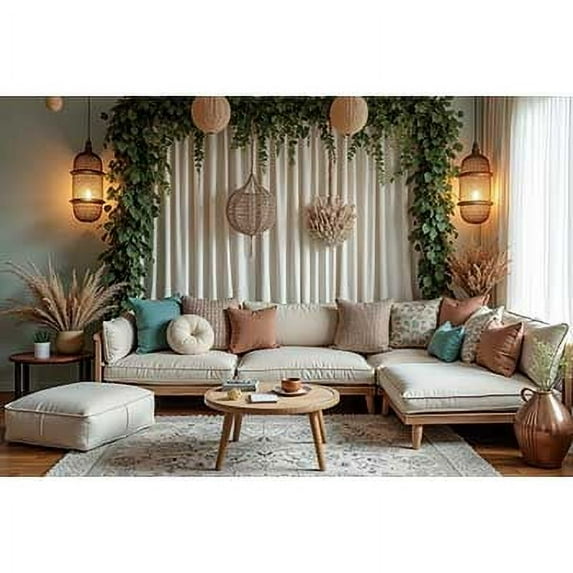 Boho Style Arch Backdrop Spring Plants Bohemian Drapes Curtains Living Room Home rations Photoz Studio Background