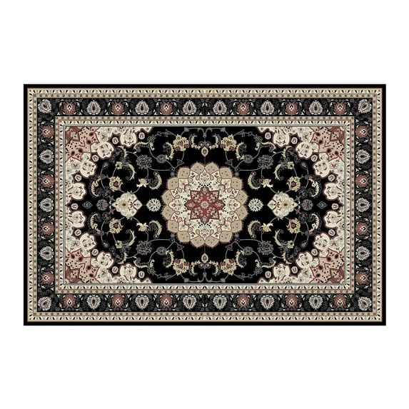 Boho Style Area Rug for Living Room, 71"x47" Large Washable Rug for Bedroom & Kitchen, Soft, Non-Slip, Low Pile Large Area Rug, Black