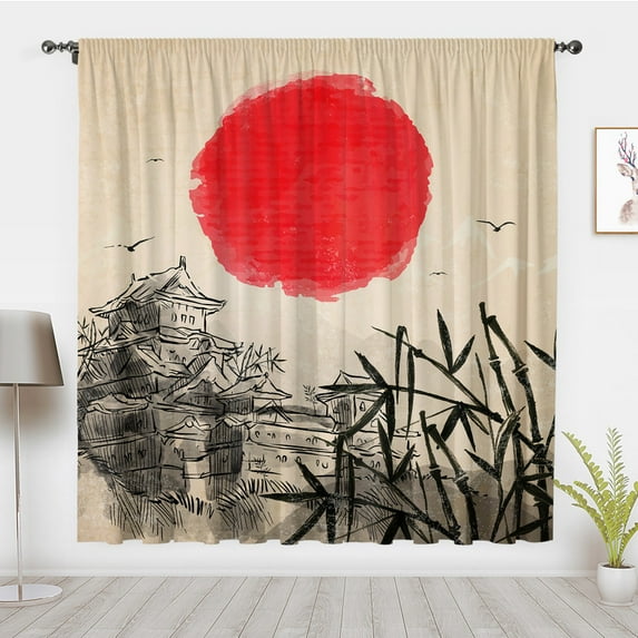 Boho Style Art Window Curtains, Vintage Sunset Abstract Attic Window Treatment Blackout Curtains, For Bedroom Living Room Privacy Decor(Rod Pocket)