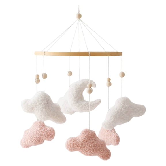 Boho Style Baby Crib Mobile with Hanging Stars and Cloud for Nursery Decor with Soothing Sounds Pink