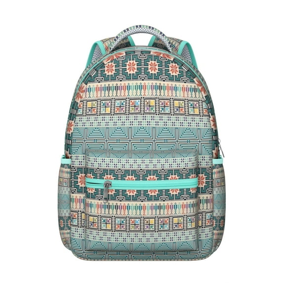 Boho Style Backpack for Women - Vintage Floral & Tribal Print, Heavy Duty Oxford Fabric, 17 Inch Laptop Compartment, Spacious Campus Bookbag