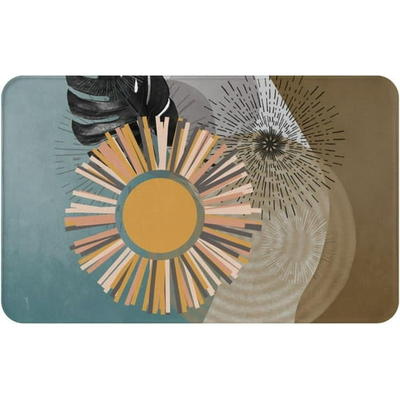 Boho Style Bathroom Rug Abstract Sun Bath Mat Non Slip Machine Washable Tropical Leaves Retro Shower Rugs Home Decorations Soft and Water Absorbent Floor Mats 20x32 Inches