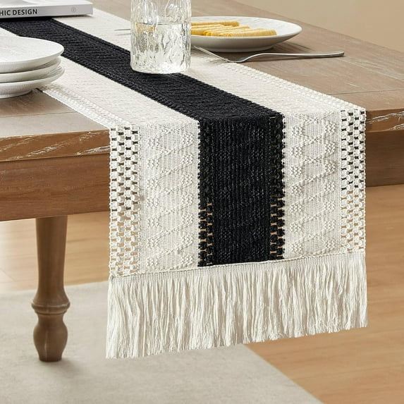 Boho Style Bicolor Stitching Table Runner, Boho Table Runners, Farmhouse Woven Home Decor
