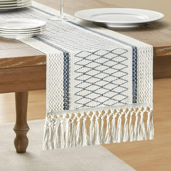 Boho Style Bicolor Stitching Table Runner, Boho Table Runners, Farmhouse Woven Home Decor