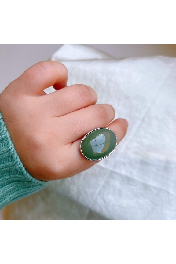 Boho Style Big Size Natural Stone Ring, Oval Round Gemstone of Pink, Green Aventurine, Goldstone, Black Carnelian, Pink Crystal