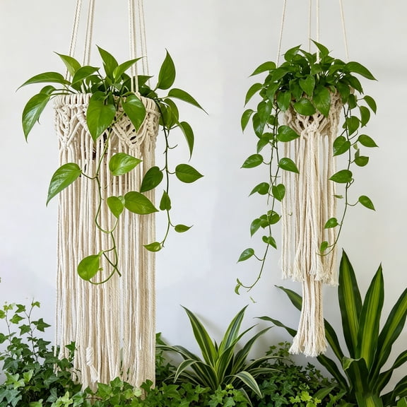 Boho Style Braided Hanging Flower Pot Pouch, Lightweight Durable Suspension Net Basket with Elegant Tassel, Practical Organizer for Household Courtyard Potted Flower Storage Arrangement, C