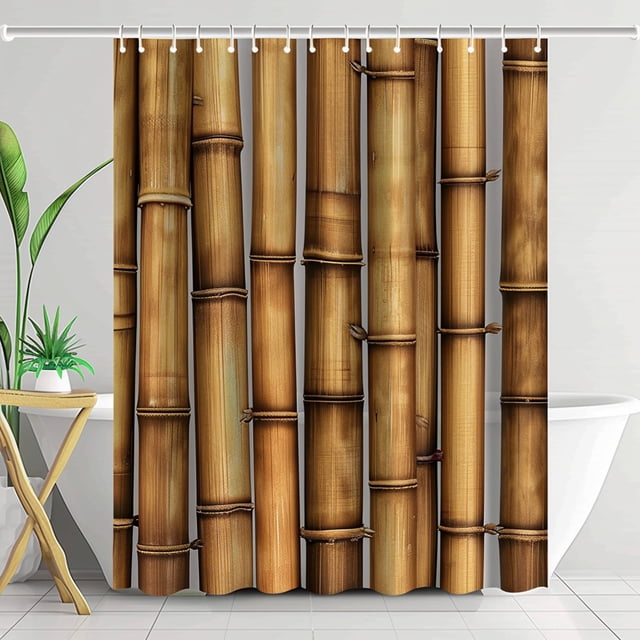 Boho Style Brown Bamboo Texture Shower Curtain High Resolution Detailed